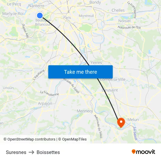 Suresnes to Boissettes map