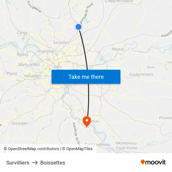 Survilliers to Boissettes map