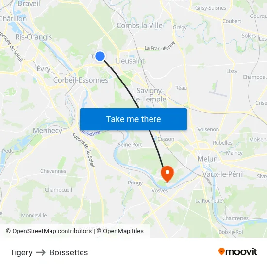 Tigery to Boissettes map