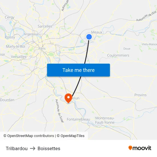 Trilbardou to Boissettes map