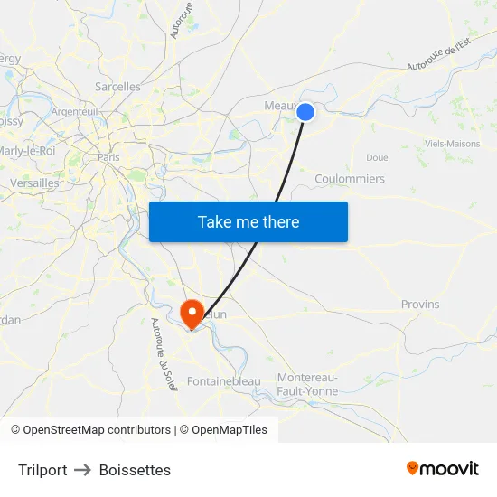 Trilport to Boissettes map