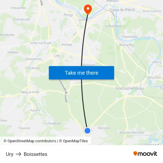 Ury to Boissettes map