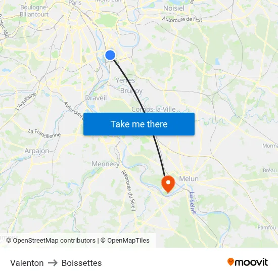 Valenton to Boissettes map