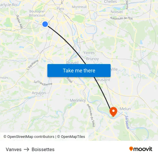 Vanves to Boissettes map