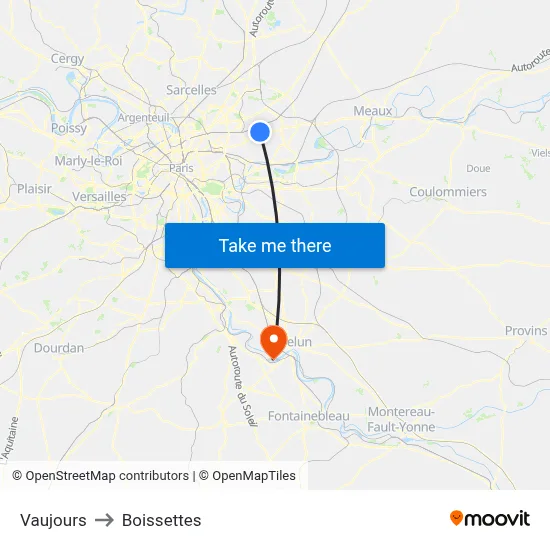 Vaujours to Boissettes map