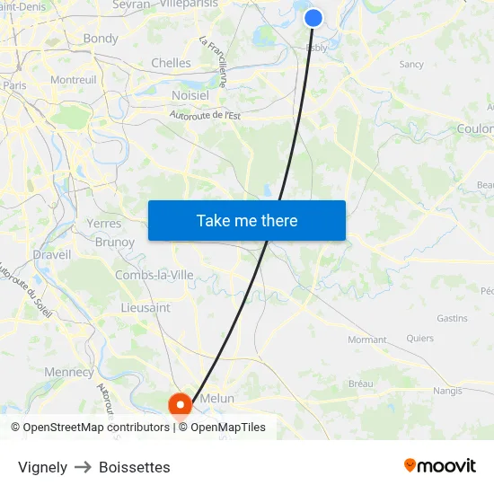Vignely to Boissettes map