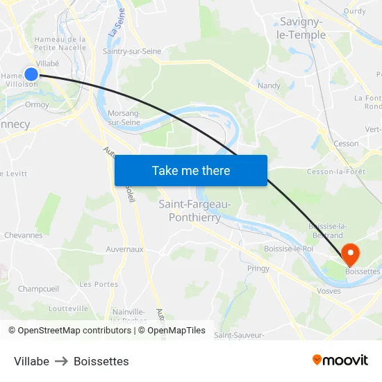 Villabe to Boissettes map