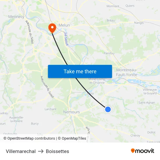 Villemarechal to Boissettes map