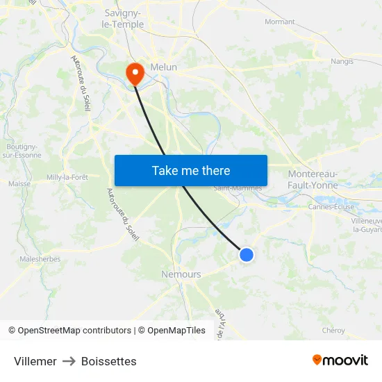 Villemer to Boissettes map