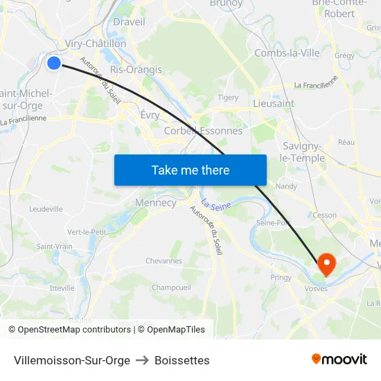 Villemoisson-Sur-Orge to Boissettes map