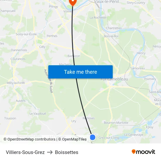 Villiers-Sous-Grez to Boissettes map