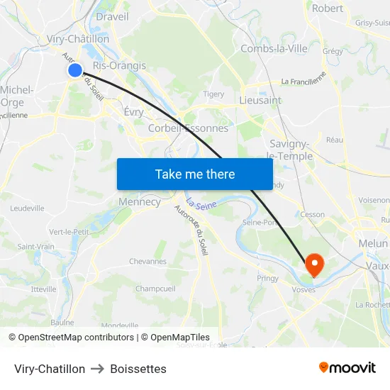 Viry-Chatillon to Boissettes map