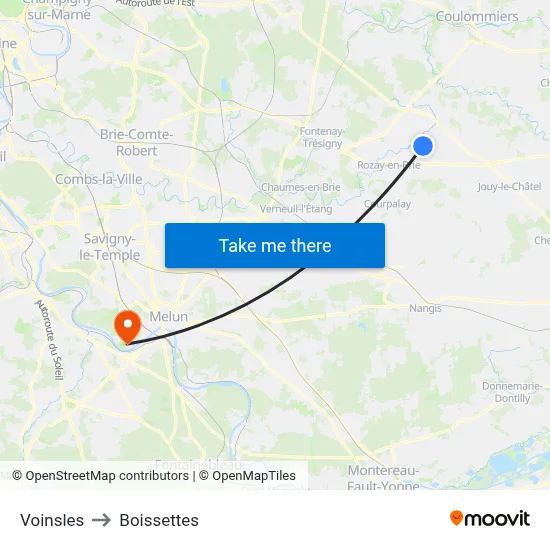 Voinsles to Boissettes map