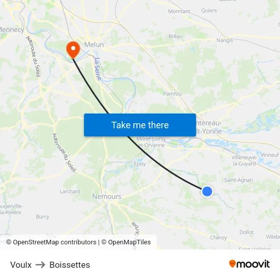 Voulx to Boissettes map