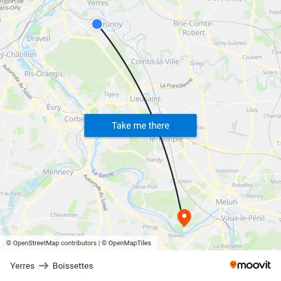 Yerres to Boissettes map