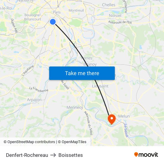 Denfert-Rochereau to Boissettes map