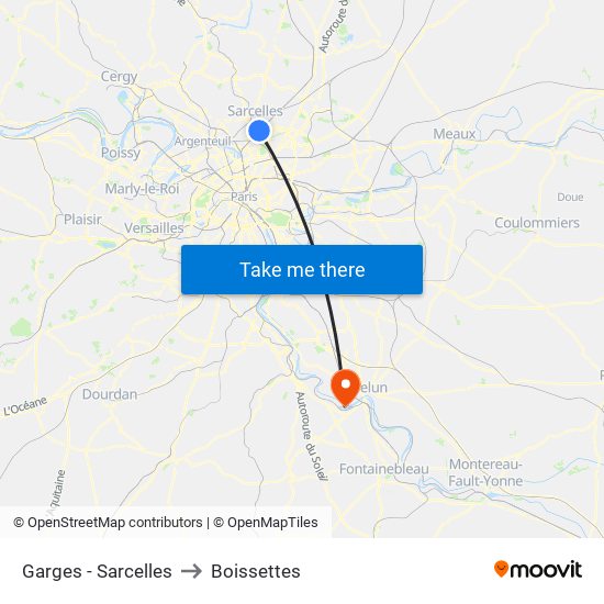 Garges - Sarcelles to Boissettes map