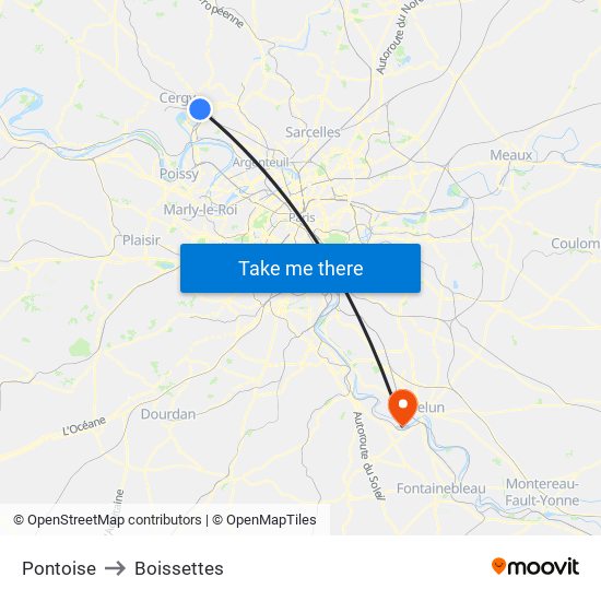Pontoise to Boissettes map