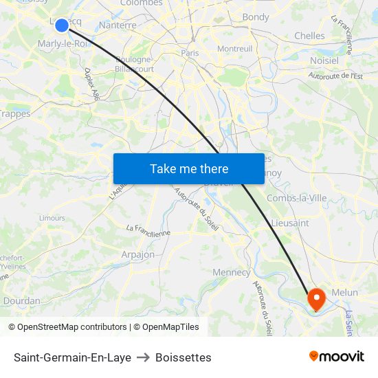 Saint-Germain-En-Laye to Boissettes map