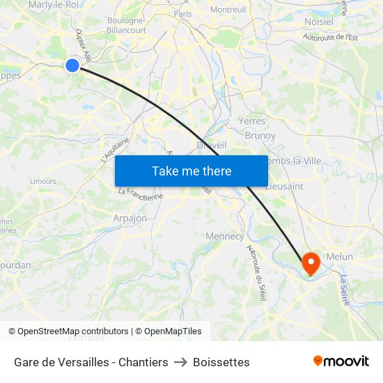 Gare de Versailles - Chantiers to Boissettes map