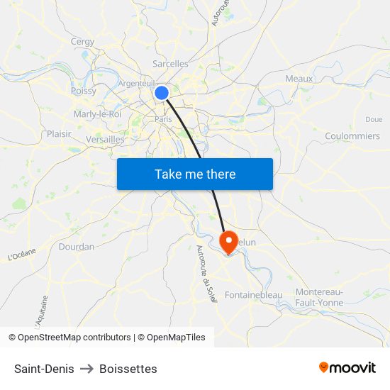Saint-Denis to Boissettes map