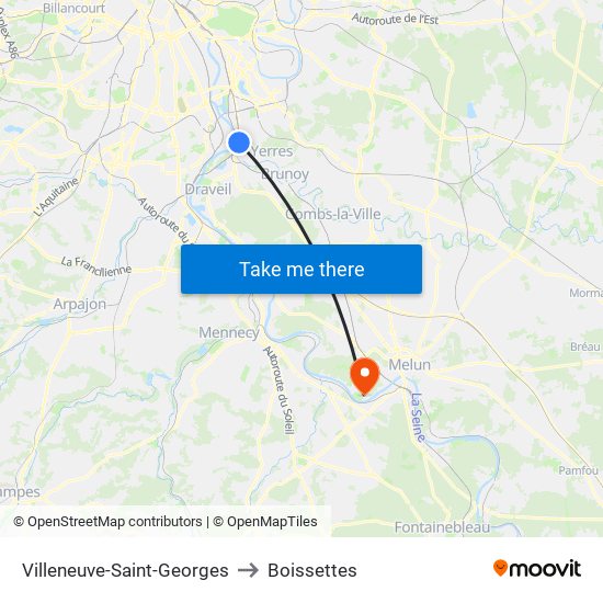 Villeneuve-Saint-Georges to Boissettes map