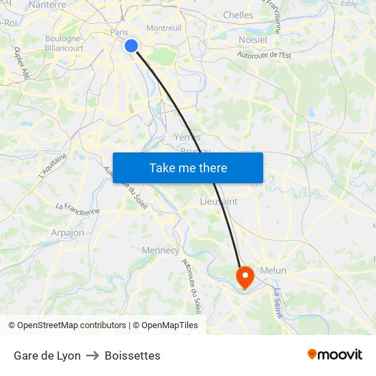 Gare de Lyon to Boissettes map