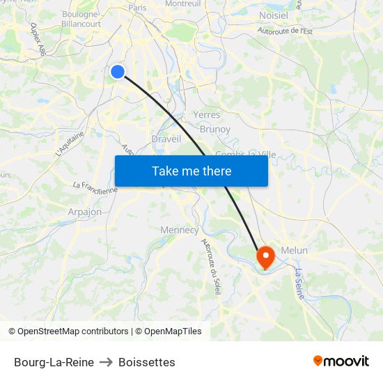 Bourg-La-Reine to Boissettes map