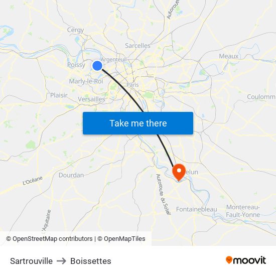 Sartrouville to Boissettes map