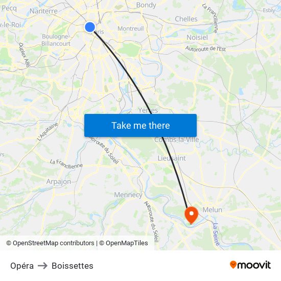 Opéra to Boissettes map