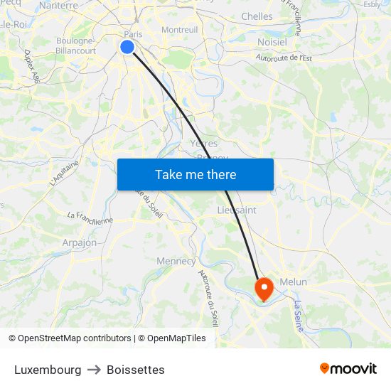 Luxembourg to Boissettes map