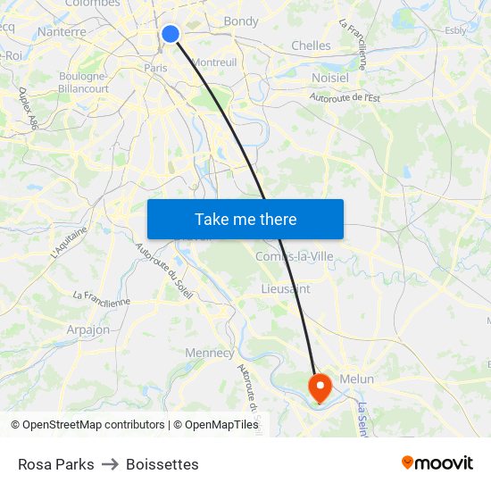 Rosa Parks to Boissettes map