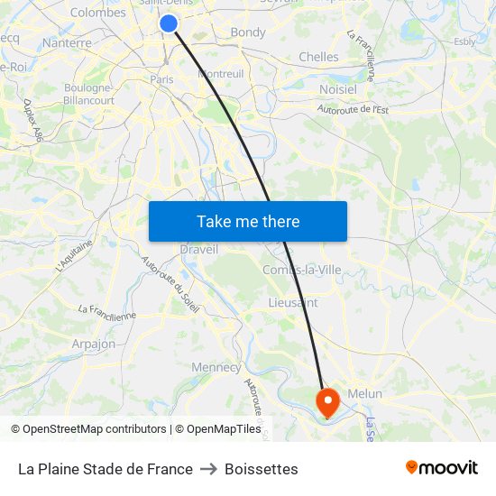 La Plaine Stade de France to Boissettes map