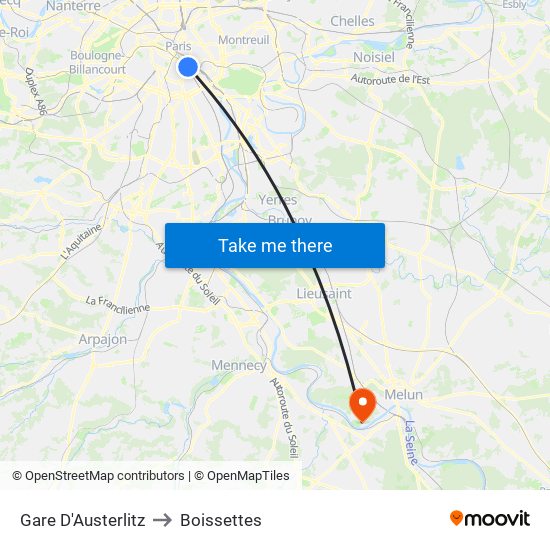 Gare D'Austerlitz to Boissettes map