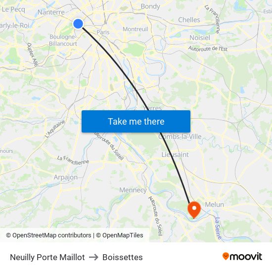 Neuilly Porte Maillot to Boissettes map