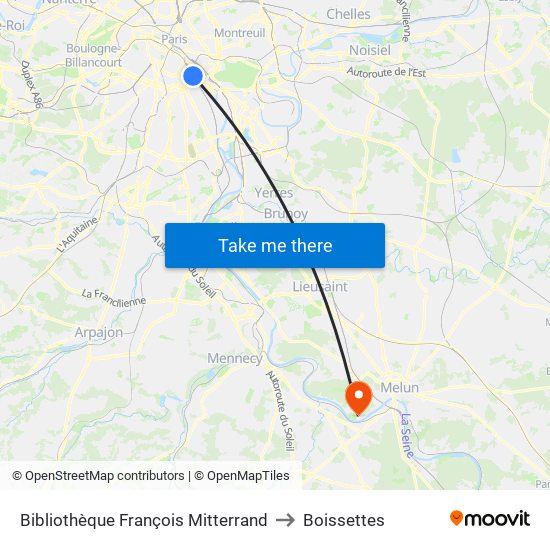 Bibliothèque François Mitterrand to Boissettes map