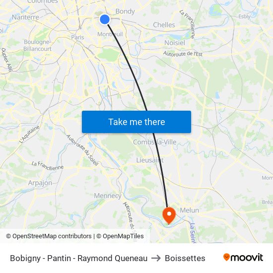 Bobigny - Pantin - Raymond Queneau to Boissettes map