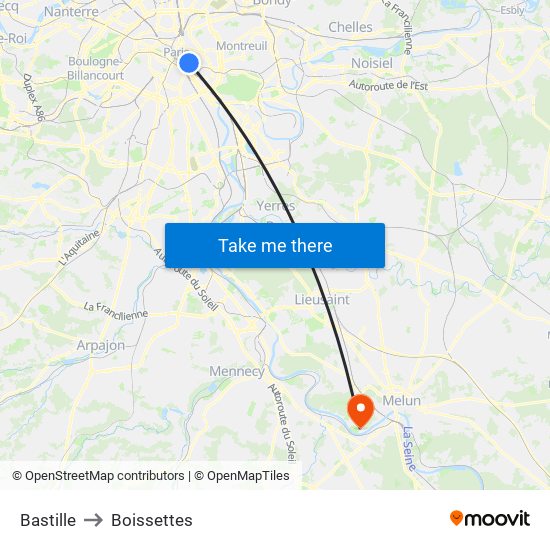 Bastille to Boissettes map