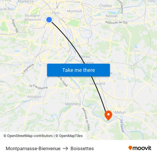 Montparnasse-Bienvenue to Boissettes map