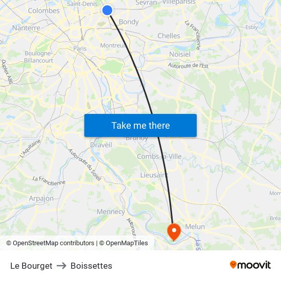 Le Bourget to Boissettes map