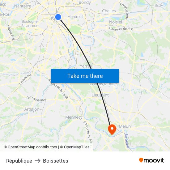 République to Boissettes map