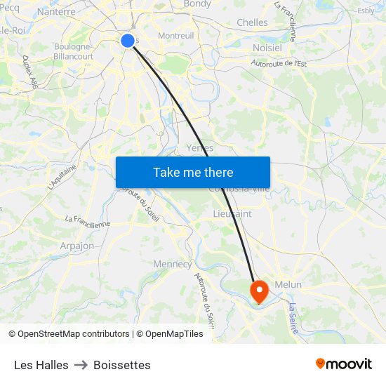 Les Halles to Boissettes map