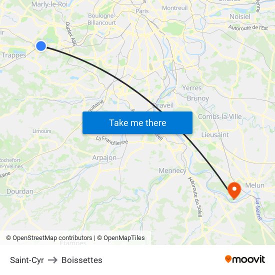 Saint-Cyr to Boissettes map