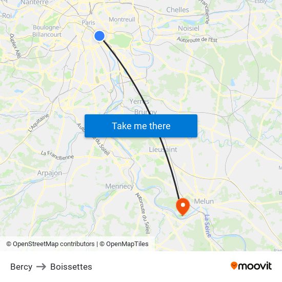 Bercy to Boissettes map