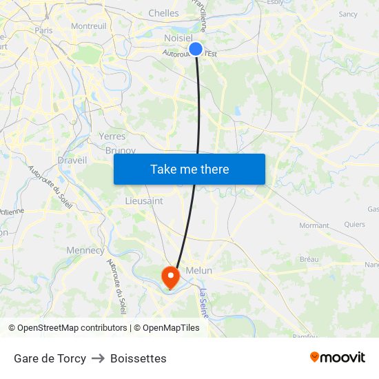 Gare de Torcy to Boissettes map