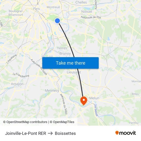 Joinville-Le-Pont RER to Boissettes map