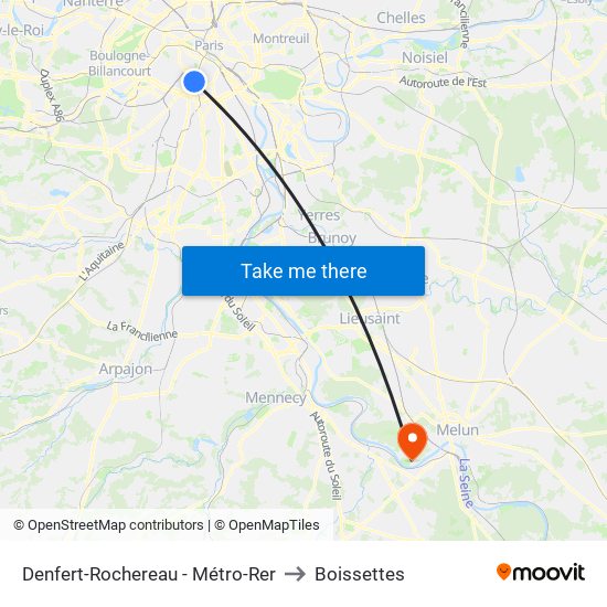 Denfert-Rochereau - Métro-Rer to Boissettes map