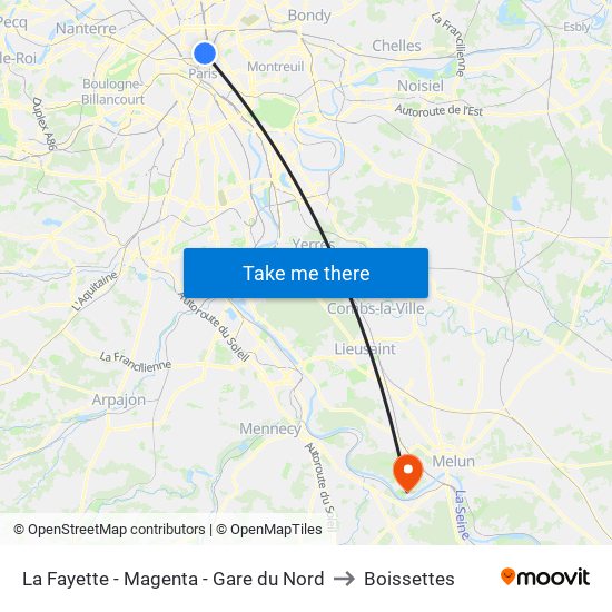 La Fayette - Magenta - Gare du Nord to Boissettes map