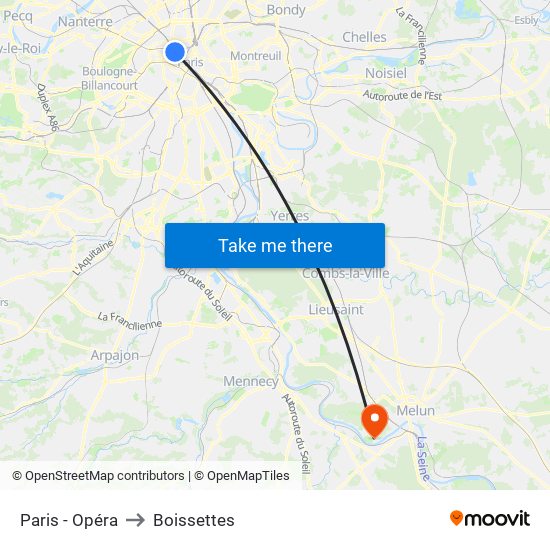 Paris - Opéra to Boissettes map