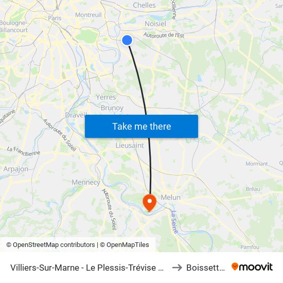 Villiers-Sur-Marne - Le Plessis-Trévise RER to Boissettes map
